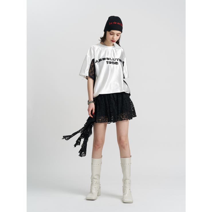 アシメドレープフリルレースミニスカート | jouetie | 詳細画像2 