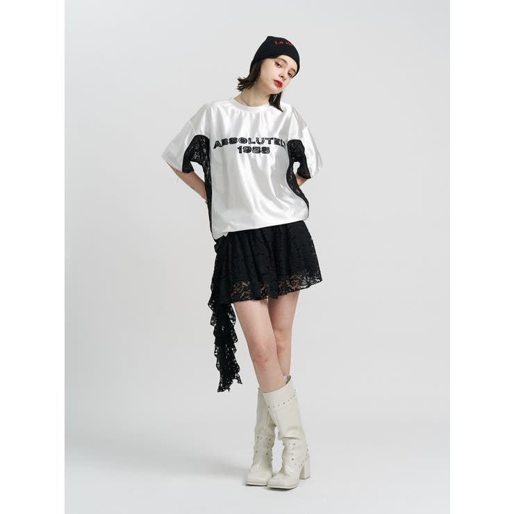 アシメドレープフリルレースミニスカート | jouetie | 詳細画像3 