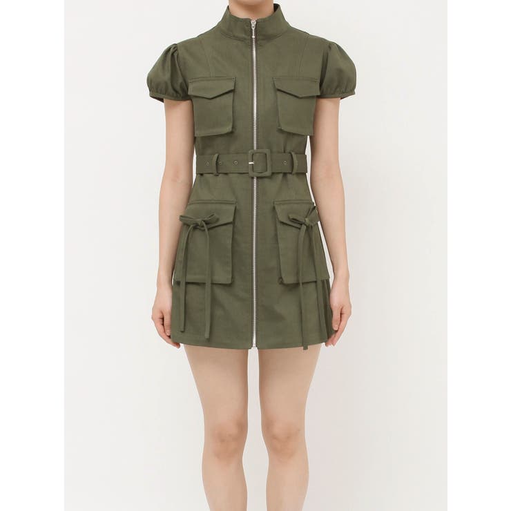 ミリタリーZIPミニワンピース[品番：MKSW0065391]｜jouetie