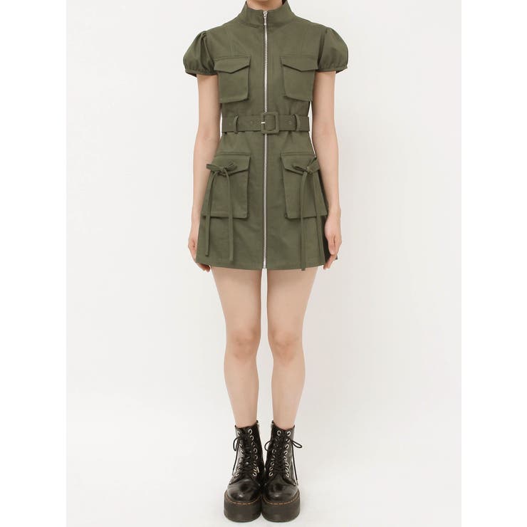 ミリタリーZIPミニワンピース[品番：MKSW0065391]｜jouetie