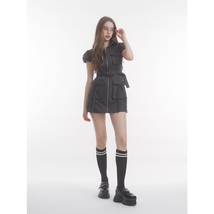 ミリタリーZIPミニワンピース[品番：MKSW0065391]｜jouetie