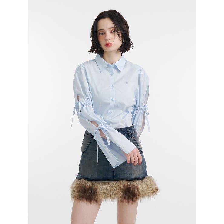 ブルー | スリットリボンスリーブシャツ | jouetie