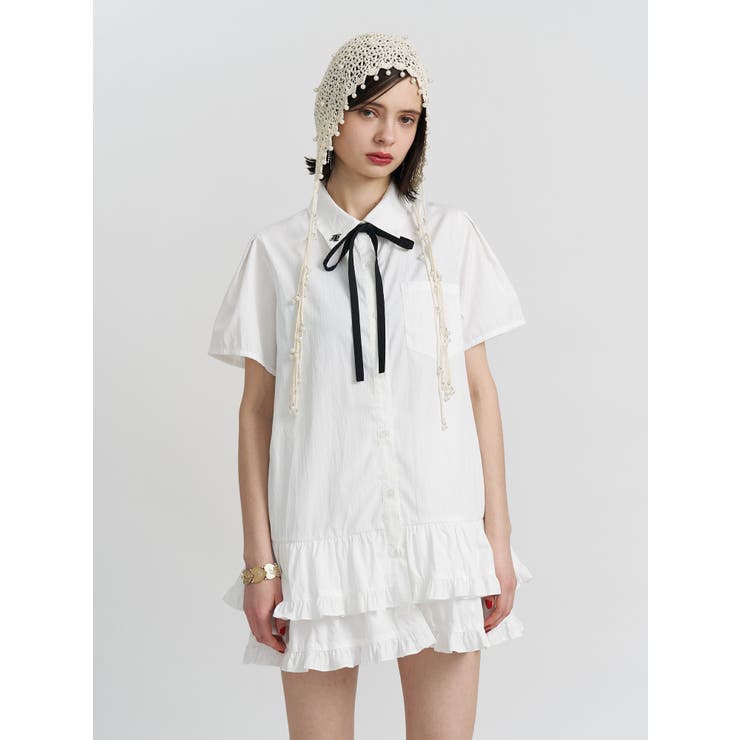 リボンタイヘムフリルチュニックシャツ | jouetie | 詳細画像1 