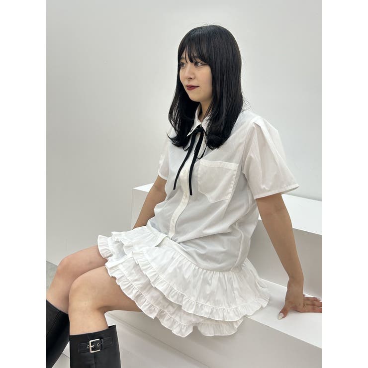 リボンタイヘムフリルチュニックシャツ | jouetie | 詳細画像23 
