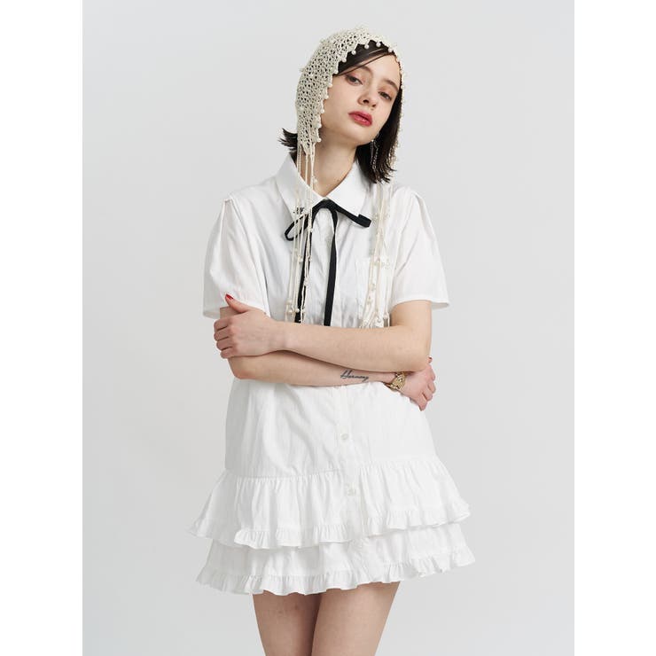 リボンタイヘムフリルチュニックシャツ | jouetie | 詳細画像9 