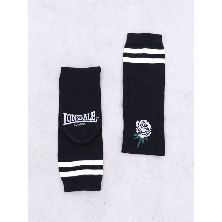 ブラック | 【LONSDALE×jouetie】ローズジャガードラインハイソックス | jouetie
