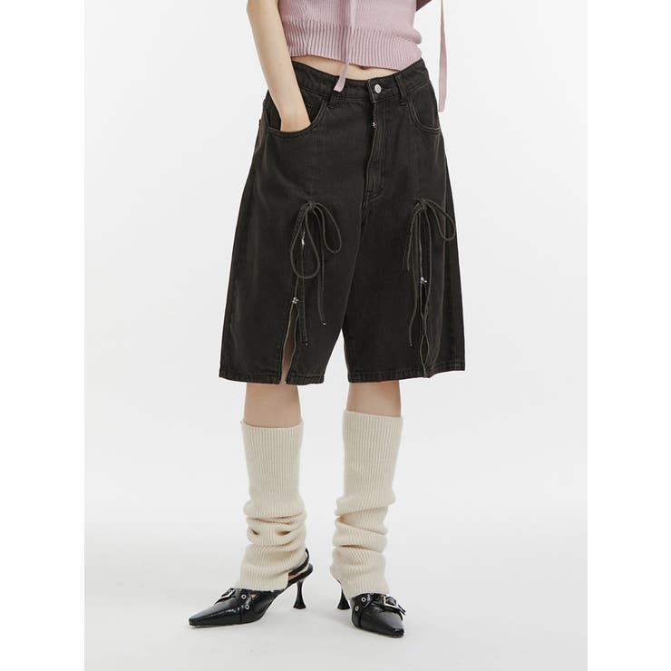 ジップスリットデニムハーフパンツ【セットアップ対応】[品番