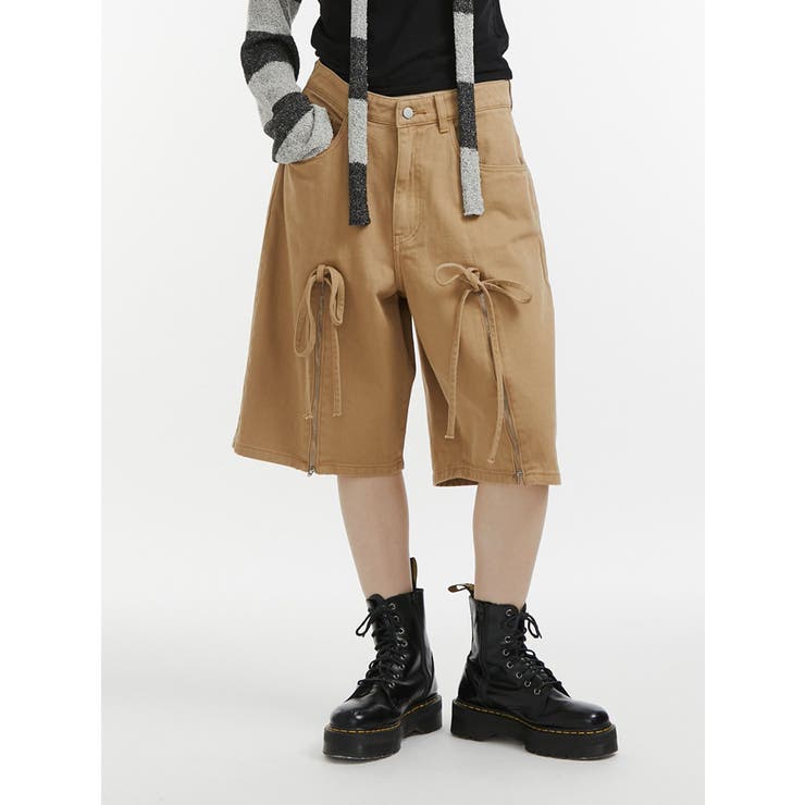 ジップスリットデニムハーフパンツ【セットアップ対応】[品番
