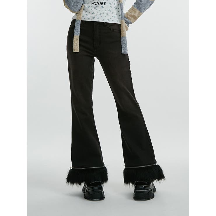 ブラック | ファードッキングフィットフレアデニム | jouetie