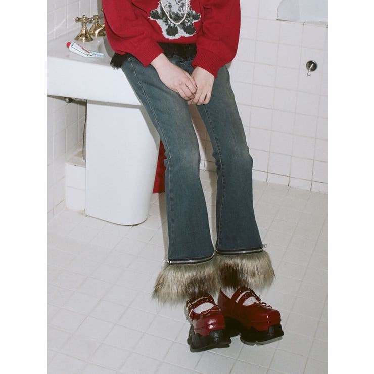 ブルー | ファードッキングフィットフレアデニム | jouetie