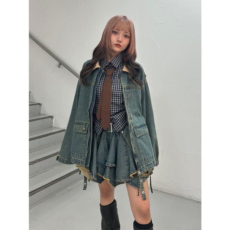 アシメヘムデニムミニスカート【セットアップ対応】[品番：MKSW0064837