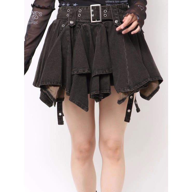 アシメヘムデニムミニスカート【セットアップ対応】[品番：MKSW0064837