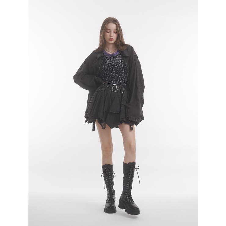 アシメヘムデニムミニスカート【セットアップ対応】[品番：MKSW0064837