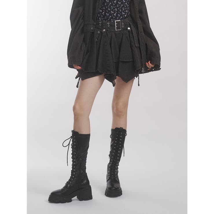 ブラック | アシメヘムデニムミニスカート【セットアップ対応】 | jouetie