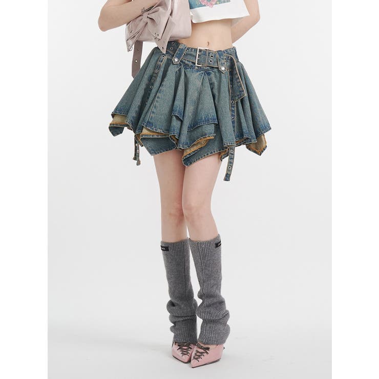 ブルー | アシメヘムデニムミニスカート【セットアップ対応】 | jouetie