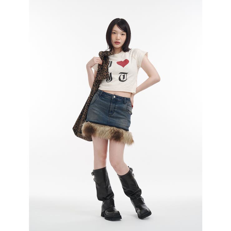 d.i.a. ファー付き　デニム ミニスカート ファーデザインデニムスカート | re_dot.