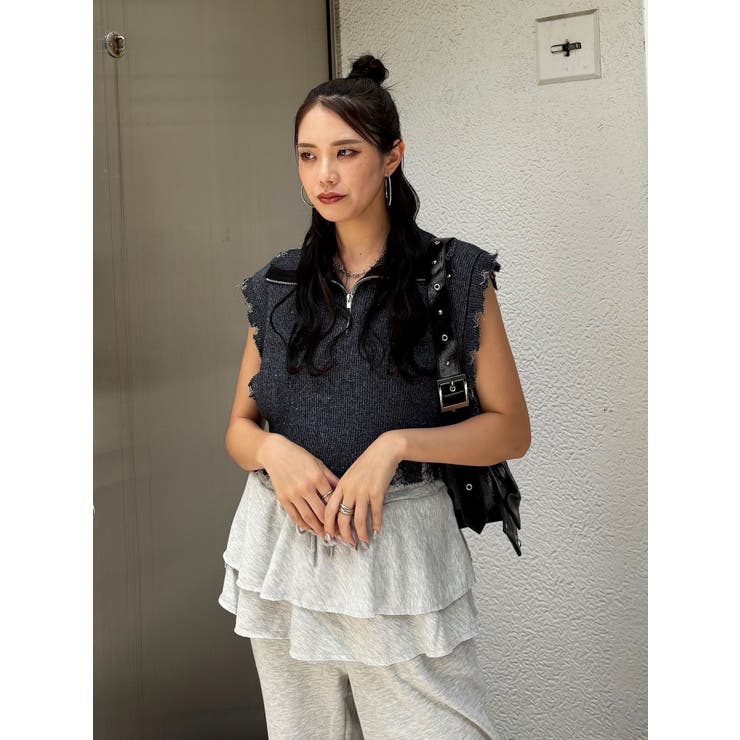 ブラック | ハーフジップダメージニット | jouetie