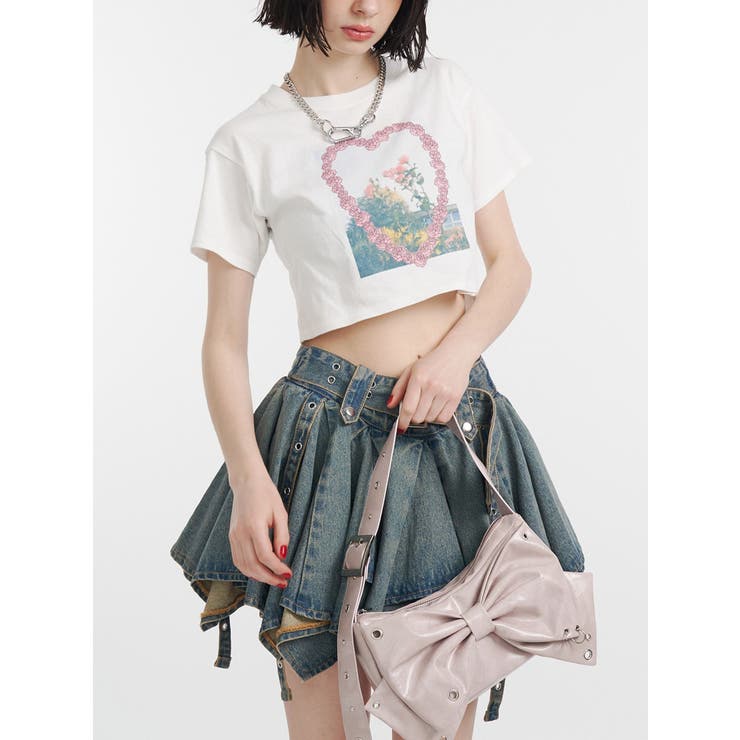 オフホワイト | フラワーフォトフィットTシャツ | jouetie