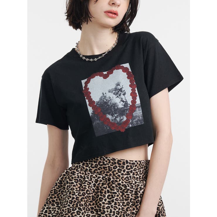 ブラック | フラワーフォトフィットTシャツ | jouetie