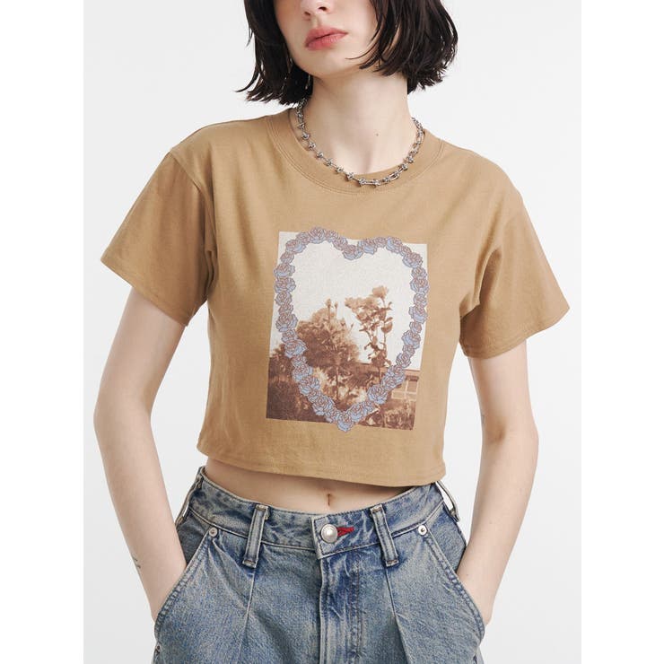 ベージュ | フラワーフォトフィットTシャツ | jouetie