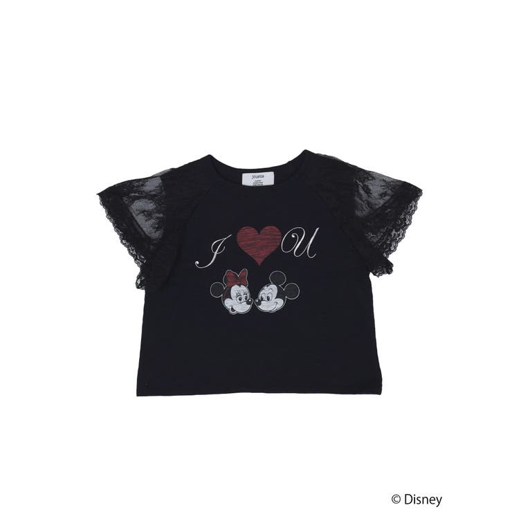 ブラック | 【Mickey&Minnie】ILOVEレースリメイクトップス | jouetie