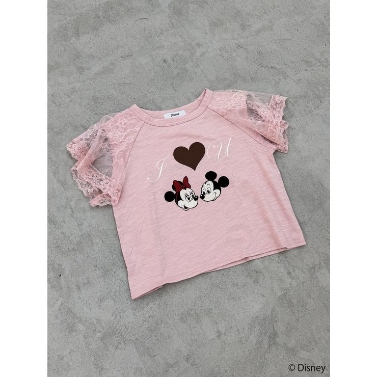 ピンク | 【Mickey&Minnie】ILOVEレースリメイクトップス | jouetie