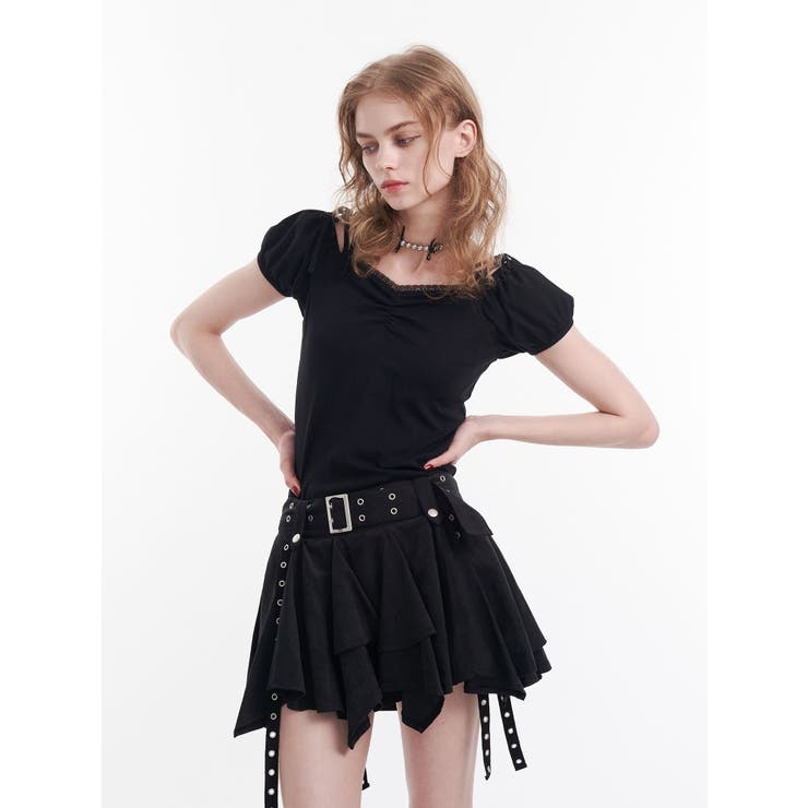 ブラック | レースドッキングリボントップス | jouetie