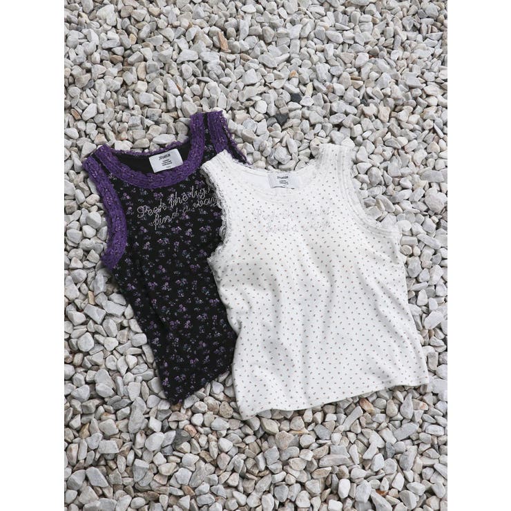 レースラインストーンロゴタンクトップ | jouetie | 詳細画像2 