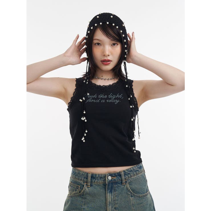 レースラインストーンロゴタンクトップ | jouetie | 詳細画像3 