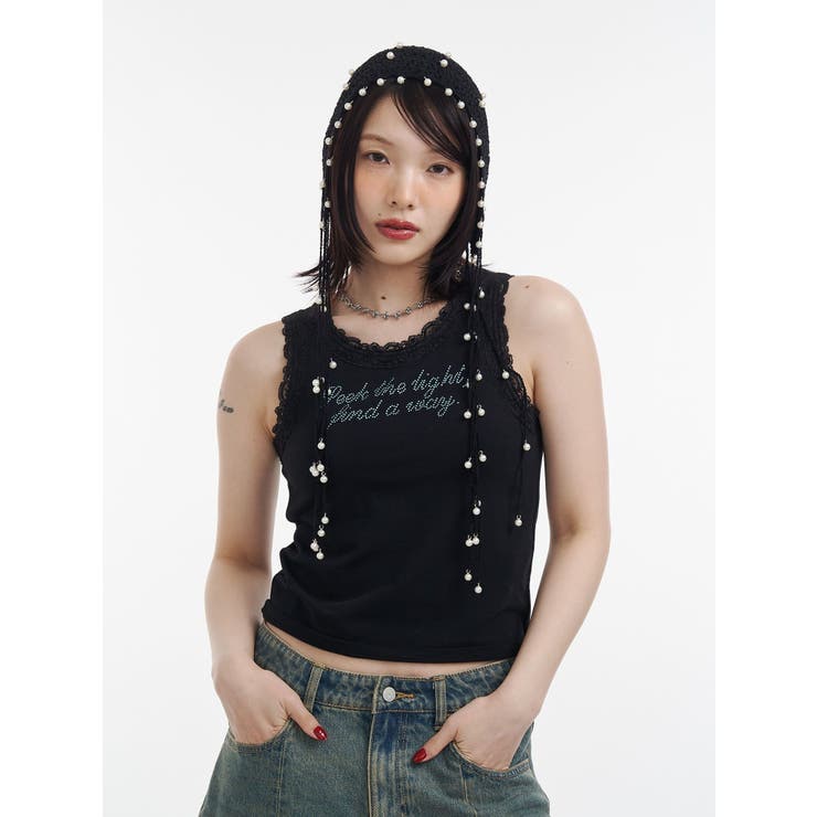 レースラインストーンロゴタンクトップ | jouetie | 詳細画像4 