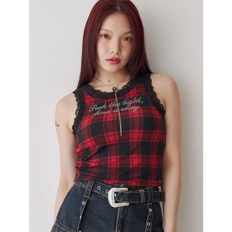 レースラインストーンロゴタンクトップ | jouetie | 詳細画像5 