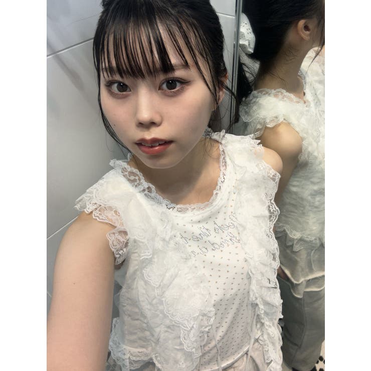 オフホワイト | レースラインストーンロゴタンクトップ | jouetie