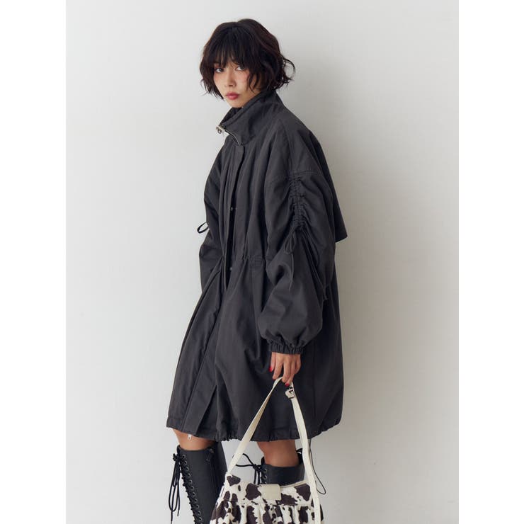 ブラック | ギャザーリボンモッズコート | jouetie