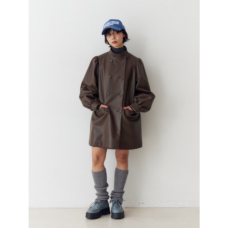 ブラウン | フェイクレザーAラインジャケット | jouetie