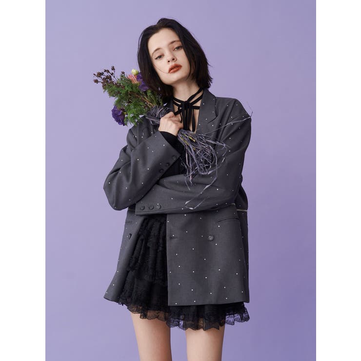 グレー | ラインストーンテーラードジャケット【セットアップ対応】 | jouetie