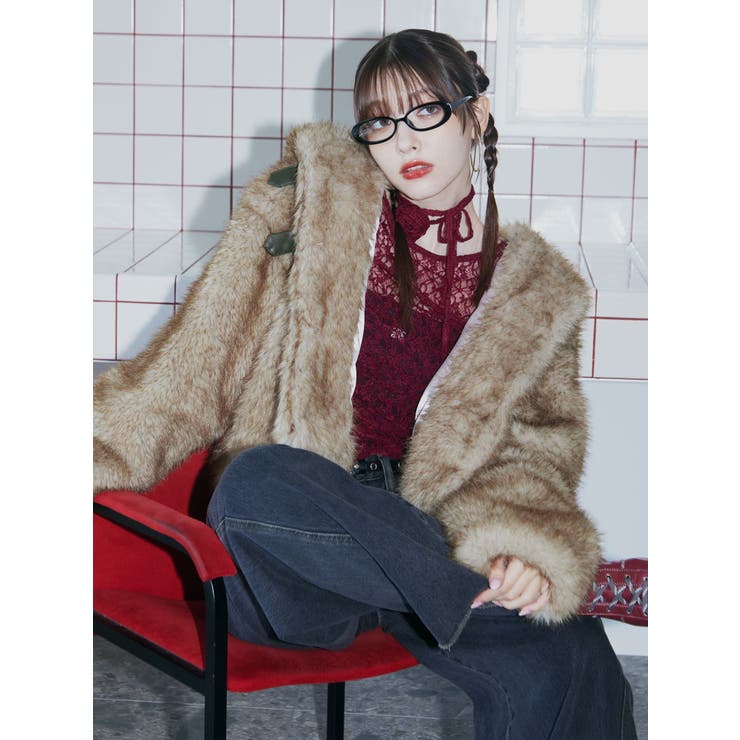 ベージュ | ベルトフードファージャケット | jouetie