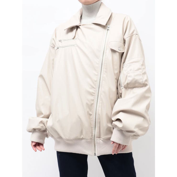 フェイクレザーライダースMA-1ジャケット | jouetie | 詳細画像1 