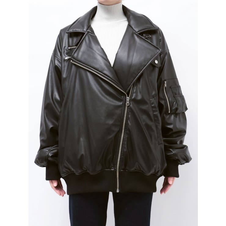 フェイクレザーライダースMA-1ジャケット | jouetie | 詳細画像17 