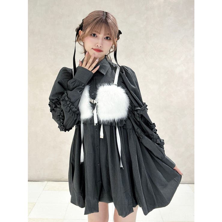 フリルショルダーバルーンミニワンピース[品番：MKSW0065117]｜jouetie