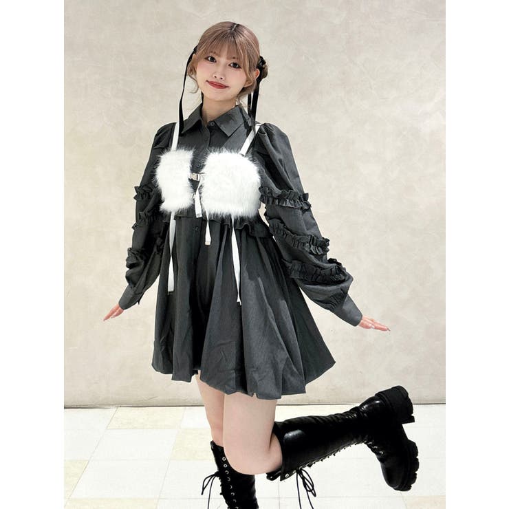 フリルショルダーバルーンミニワンピース[品番：MKSW0065117]｜jouetie