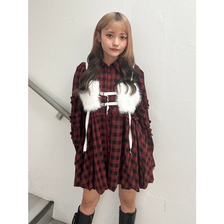 フリルショルダーバルーンミニワンピース[品番：MKSW0065117]｜jouetie