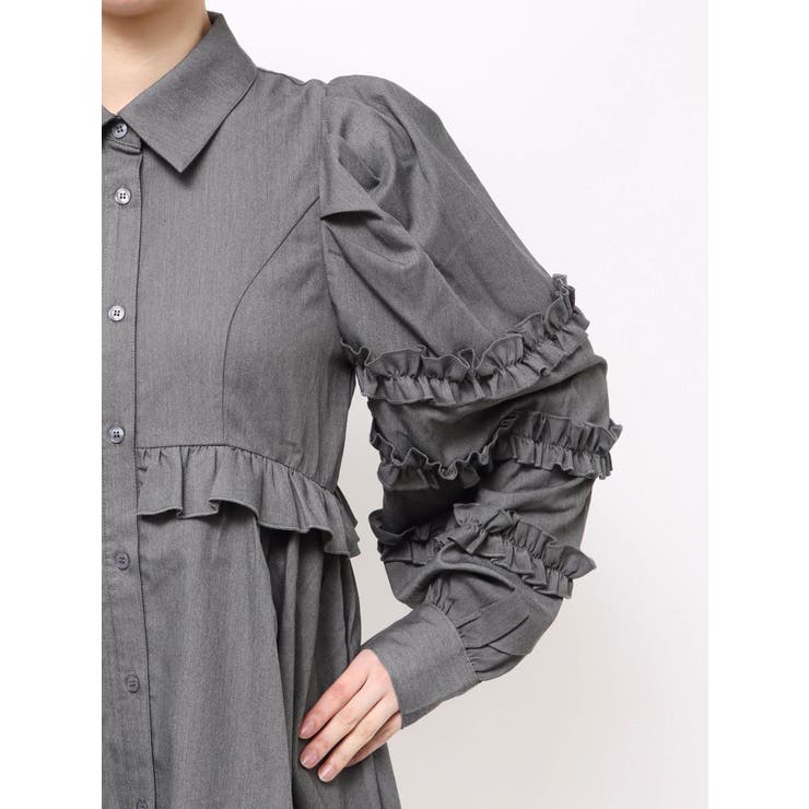 フリルショルダーバルーンミニワンピース[品番：MKSW0065117]｜jouetie