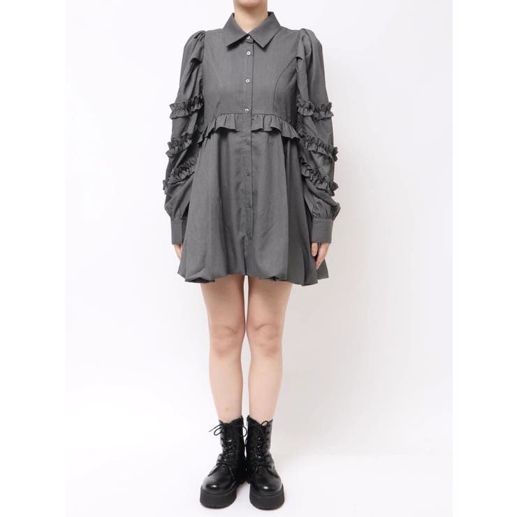 フリルショルダーバルーンミニワンピース[品番：MKSW0065117]｜jouetie