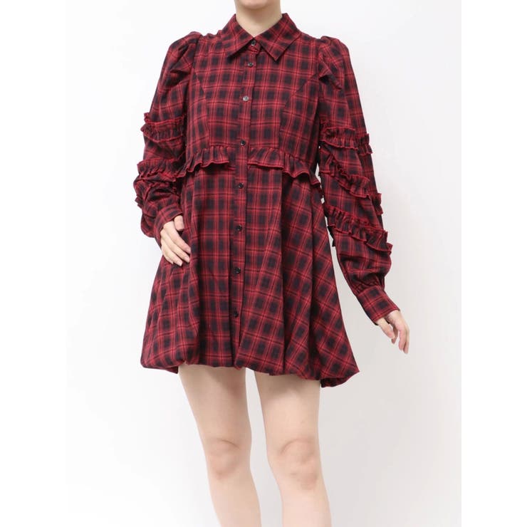フリルショルダーバルーンミニワンピース[品番：MKSW0065117]｜jouetie