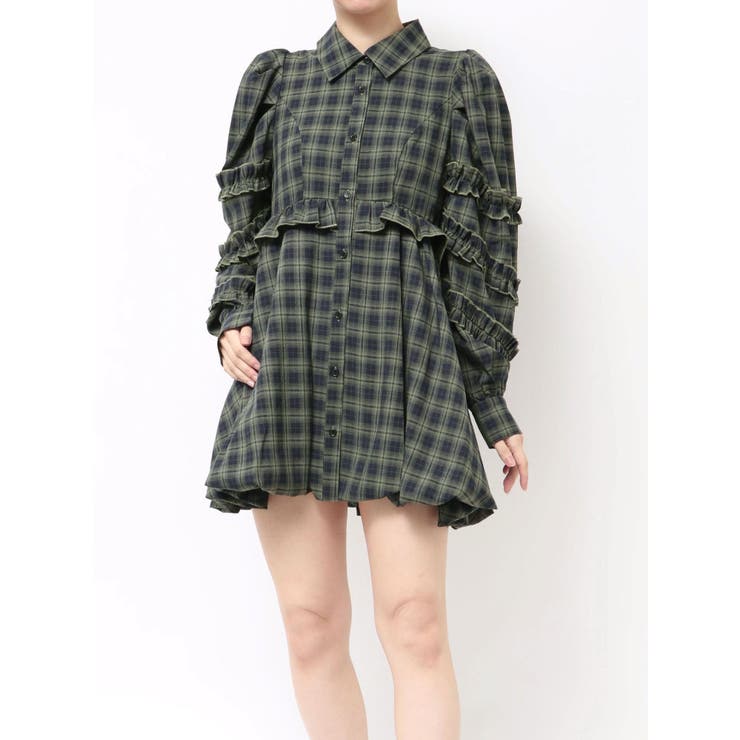 フリルショルダーバルーンミニワンピース[品番：MKSW0065117]｜jouetie