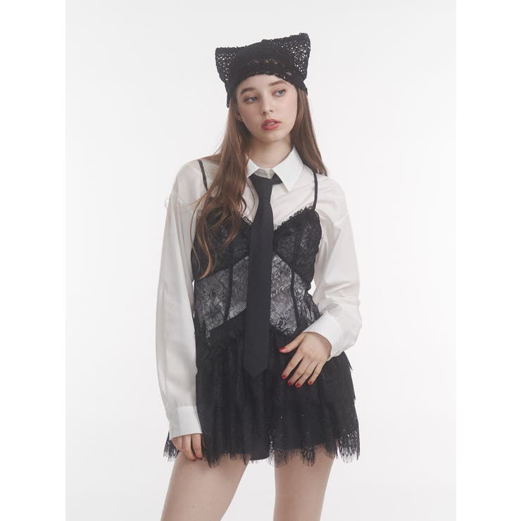 ブラック | フリルランジェリーレースミニワンピース | jouetie