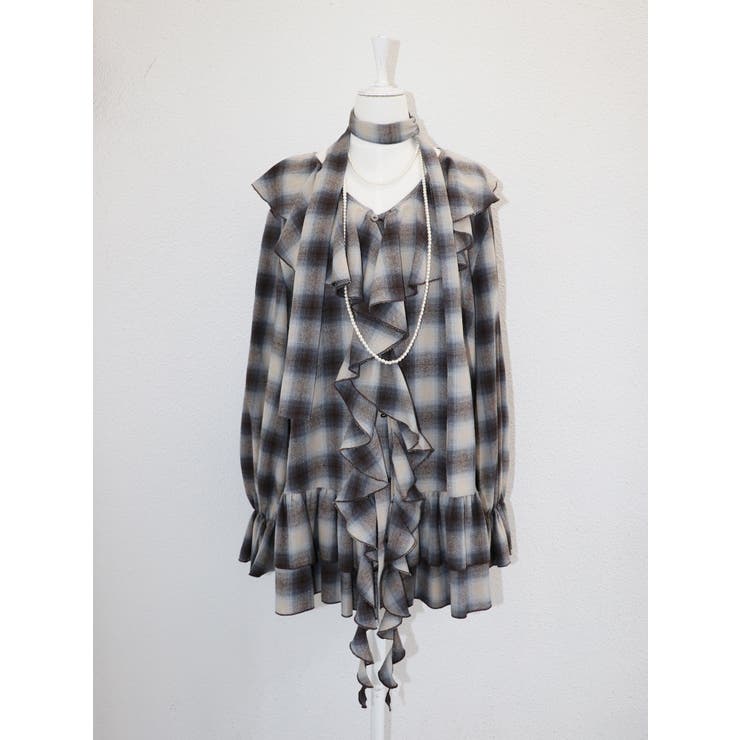 ブラウン | ラッフルフリルネルチュニック | jouetie