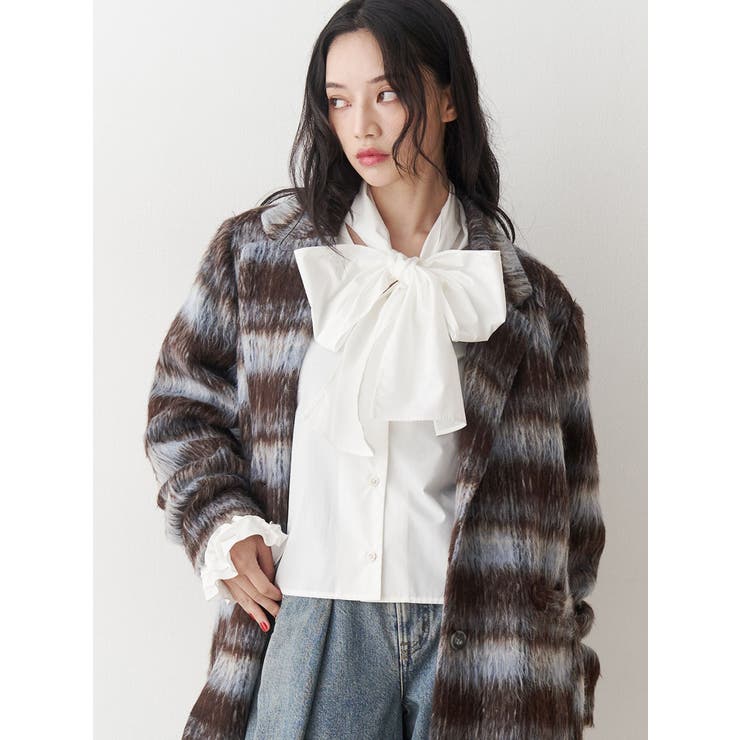 オフホワイト | スリーブフリルビッグボウタイブラウス | jouetie