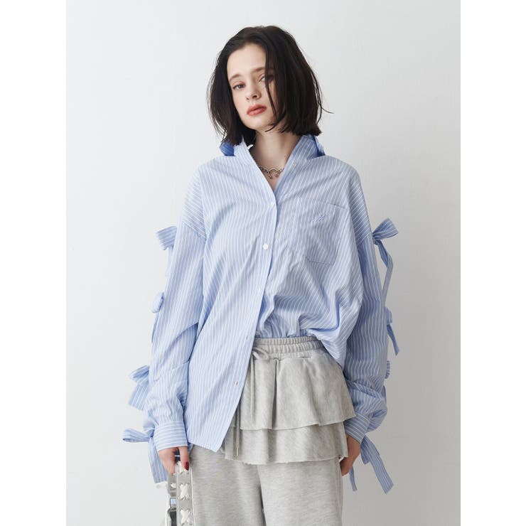 WEB限定】リボンスリーブBIGシャツ[品番：MKSW0066846]｜jouetie