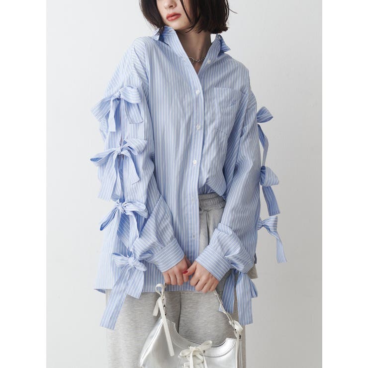 ブルー | 【WEB限定】リボンスリーブBIGシャツ | jouetie